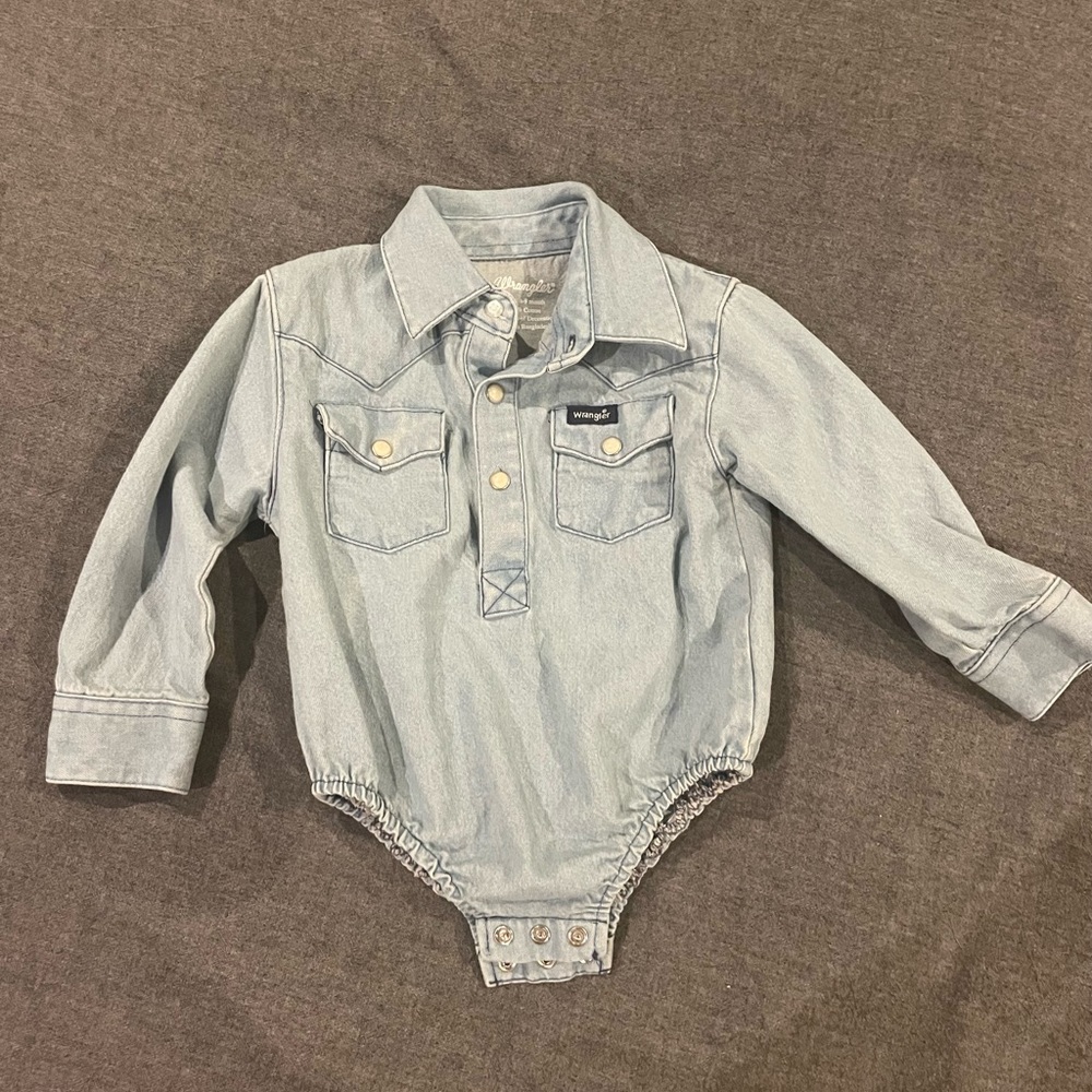 Wrangler Denim Pearl Snap Onesie Infant Baby Western